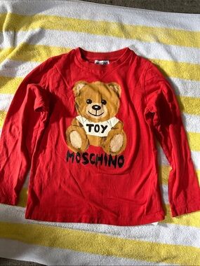 Moschino Red Teddy Bear Graphic Long Sleeve Shirt